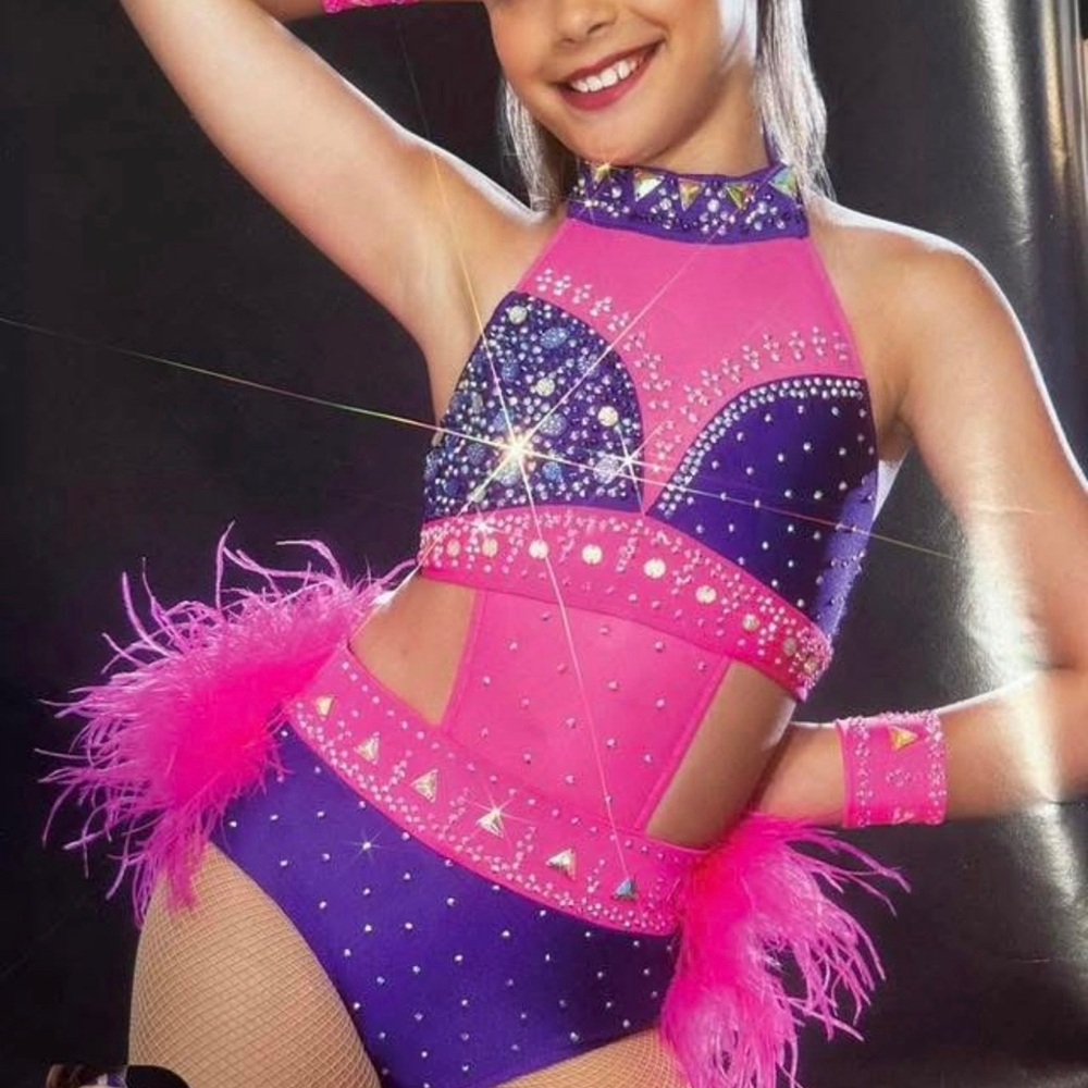 Glamour Sparkling Pink and Purple Kids Dance Costume